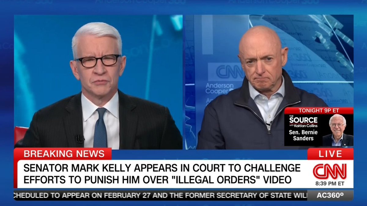 Sen. Mark Kelly appeared in court today challenging the Pentagon's efforts to punish him over his involvement in a video urging service members to disobey illegal orders. He says he was there fighting "for the rights of millions of retired service members."