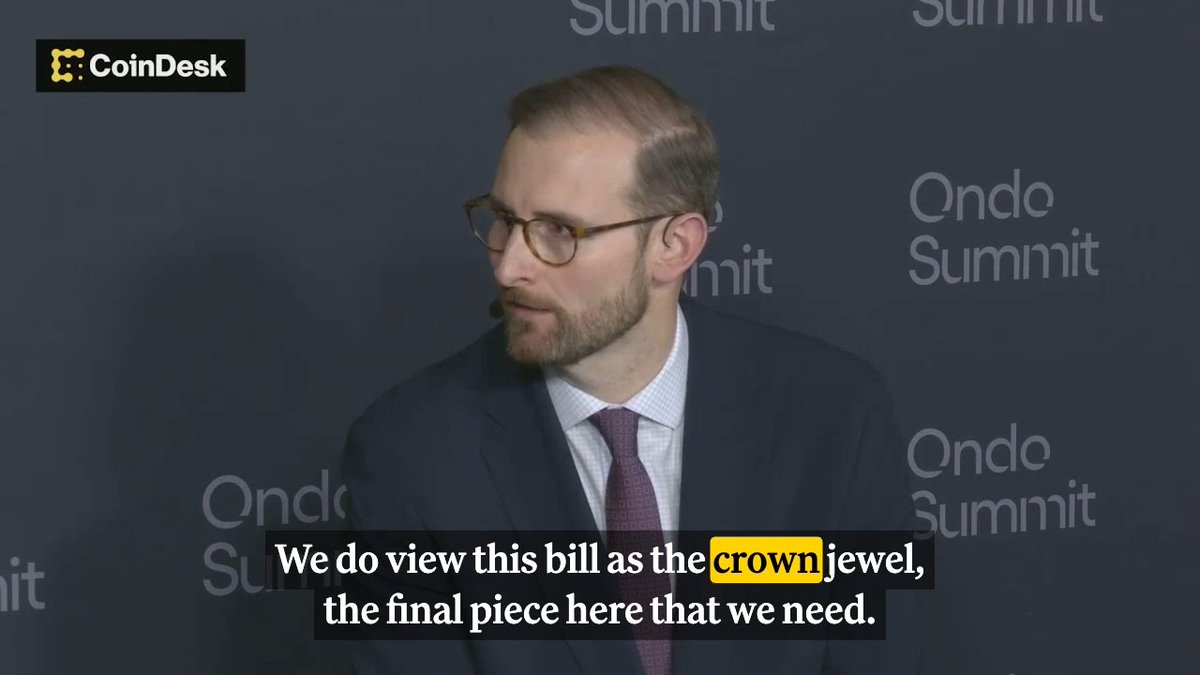 White House crypto adviser Patrick Witt calls market structure bill the "crown jewel—as important or perhaps more important than GENIUS" at Ondo Finance Summit.