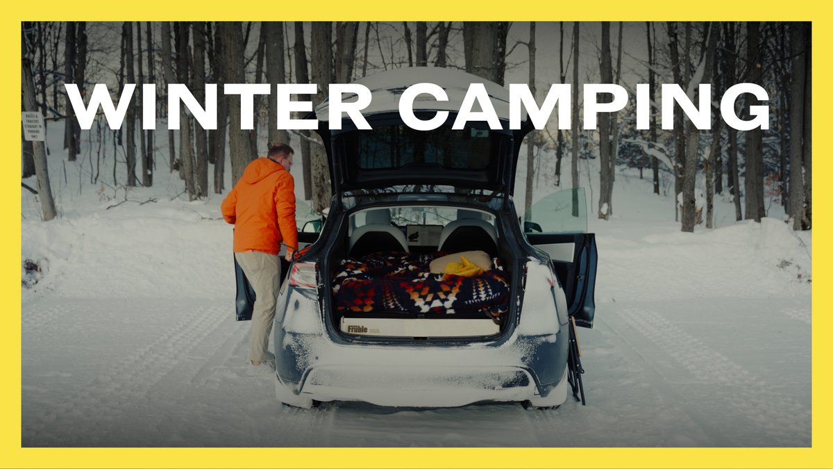 New Video! 🏂 My new Model Y winter camping setup is now way better thanks to Fruble. Camped overnight so I could learn to snowboard up north. I'm still sore lol