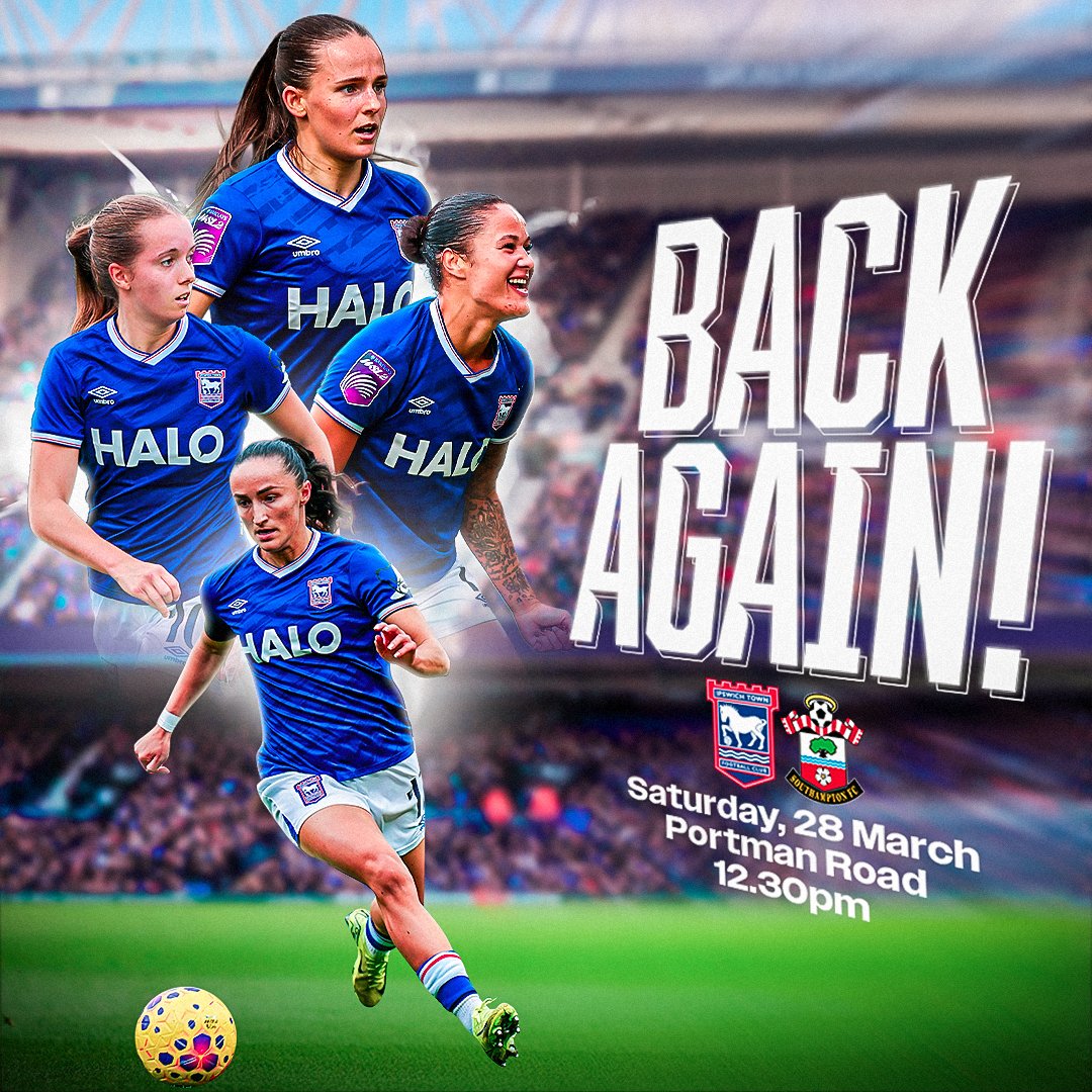 💥 Back again! 💥 Town Women will return to Portman Road on Saturday, 28 March, with Southampton the visitors for the #BarclaysWSL2 clash. Full details. ⤵️