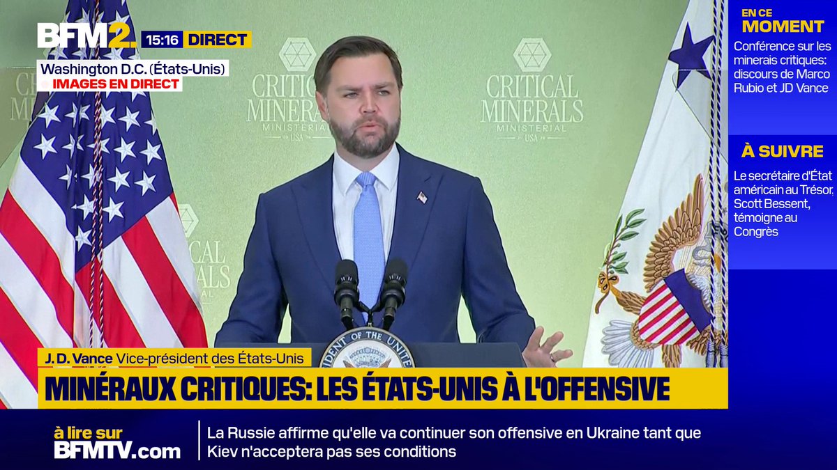 "Le marché américain est suffisamment grand pour créer sa propre zone de commerce" JD Vance annonce la création d'un bloc commercial et de prix planchers pour les minéraux critiques #BFM2