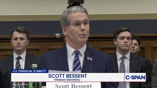 .Treasury Secretary Scott Bessent's opening statement to House Financial Services Cmte.: "Since day one, President Trump has focused on building parallel prosperity—an era of economic expansion where Wall Street and Main Street can grow together."