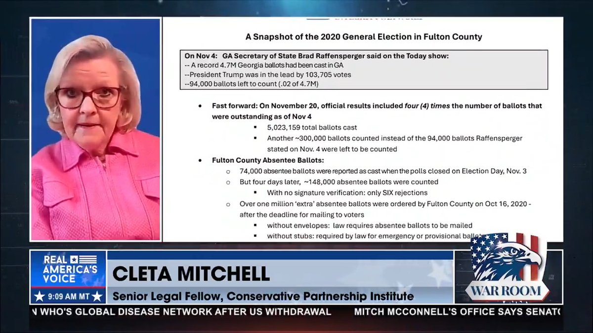 25,535 MORE BALLOTS THAN VOTERS IN GEORGIA: ELECTION FRAUD UNCOVERING Cleta Mitchell: the margin between Pres. Trump and Biden was 11, 779. Over 133,000 ballots images...deleted. Anomalies, markings, changed timestamps- deliberately deleted. That is JUST in the ABSENTEE ballots.