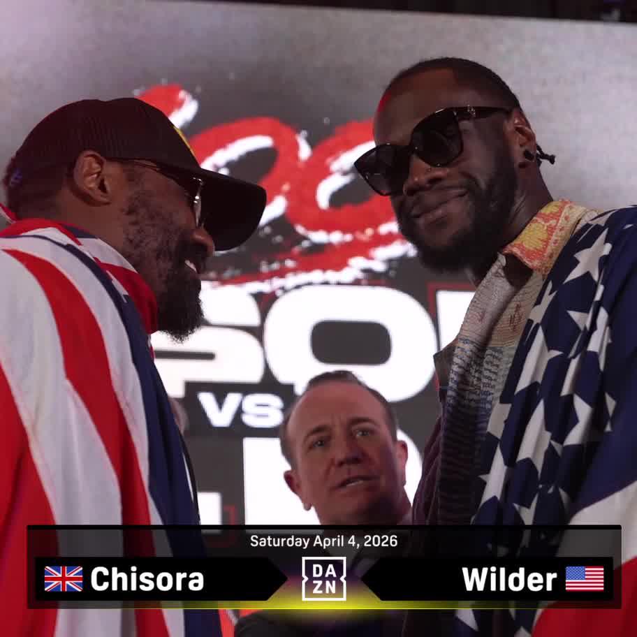 🇬🇧 𝐅𝐀𝐂𝐄 𝐎𝐅𝐅 🇺🇸 Derek Chisora and Deontay Wilder face off ahead of April 4 👀 #ChisoraWilder | April 4 | Live on DAZN