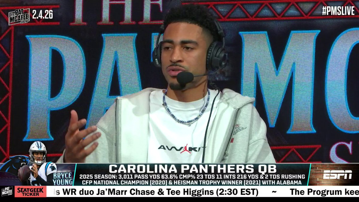 "I try to run my own race, try to be the best that I can be." Panthers' QB Bryce Young on the evolution of his career 👏 (via Pat McAfee)
