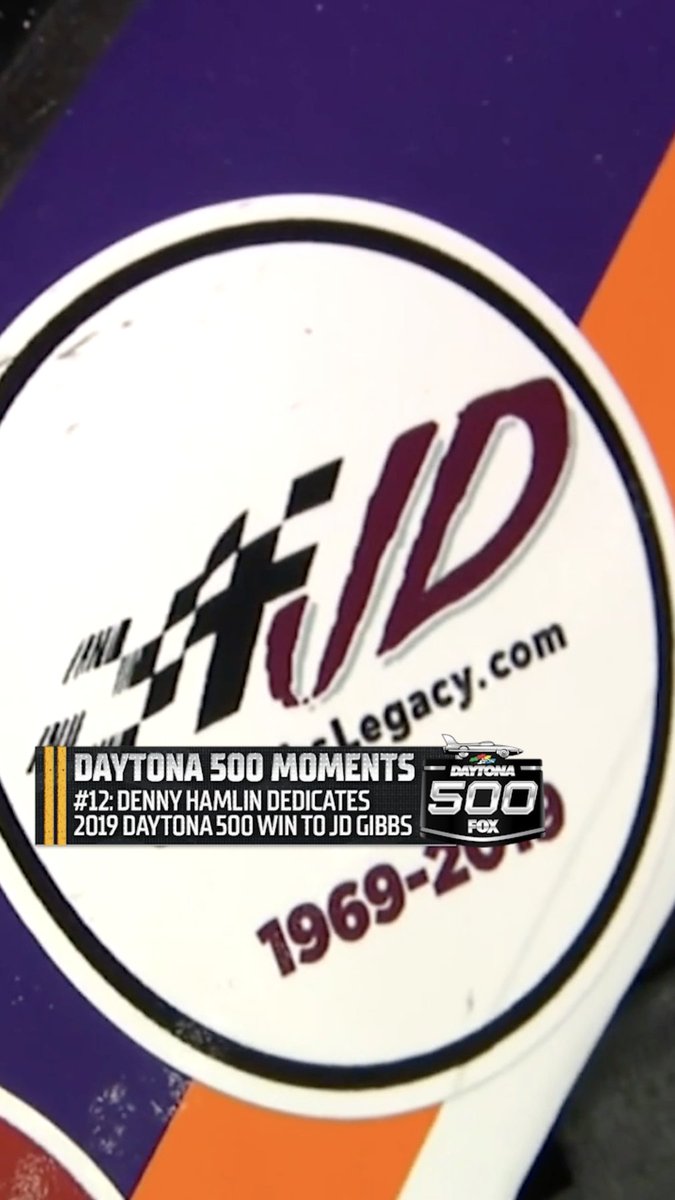 Memorable Moments of the Daytona 500 (according to Bob Pockrass). #12: "Denny Hamlin wins the 2019 Daytona 500, five weeks after the death of J.D. Gibbs, the Joe Gibbs Racing team president who saw Hamlin at a test and decided he might be the JGR star of the future."