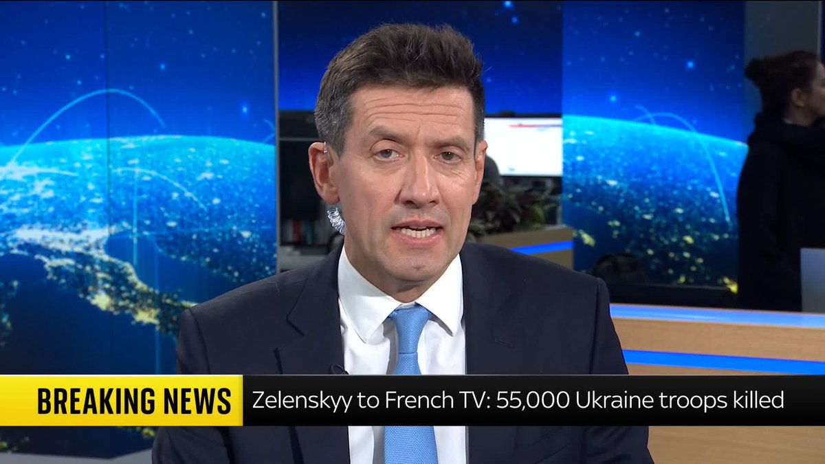 BREAKING: 55,000 Ukrainian troops have been killed during the war in Ukraine, says Volodymyr Zelenskyy in an interview on French television. Other military observers say the total is much higher. 📱 📺 Sky 501 and YouTube