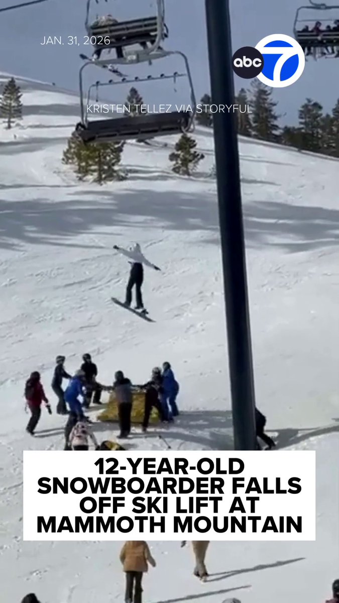 A 12-year-old snowboarder fell from a ski lift at Mammoth Mountain, and the scary moment was caught on video.