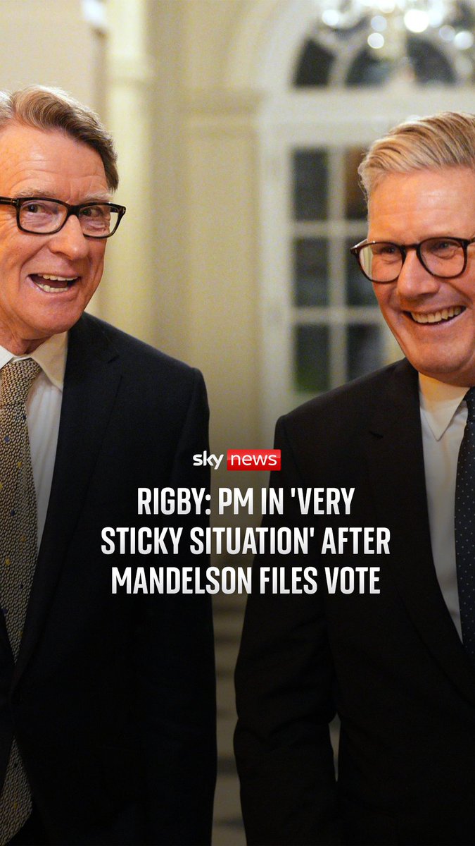 'PM in very sticky situation after Mandelson files vote'. Sir Keir Starmer will be forced to give files relating to Peter Mandelson's appointment as the UK's ambassador to the US over to parliament's intelligence committee. Sky's Beth Rigby reports.
