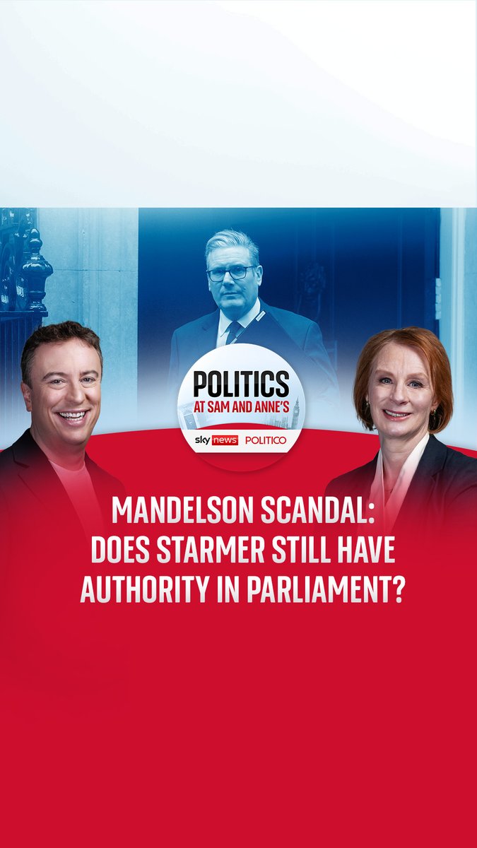 Mandelson scandal: Does Starmer still have any authority? Sam Coates Sky and @AnneMcElvoy discuss the feelings amongst MPs after a week of political drama surrounding Peter Mandelson and Jeffrey Epstein. 🎧 Listen to Politics at Sam and Anne's here:
