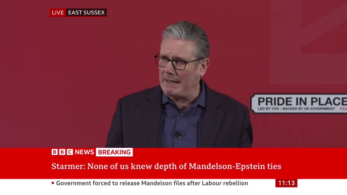 "I am sorry, sorry for what was done to you, sorry that so many people with power failed you, sorry for having believed Mandelson's lies and appointing him" PM Keir Starmer issues apology to victims of Jeffrey Epstein, adding "we will pursue the truth"
