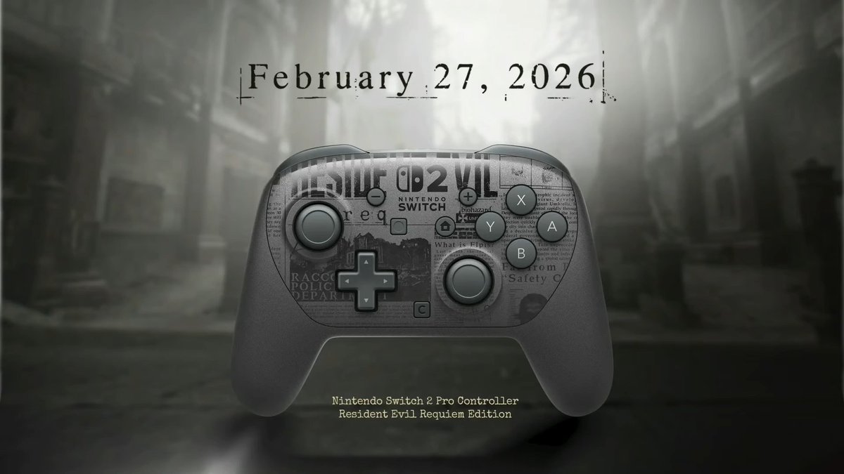 #ResidentEvil-themed Nintendo Switch Pro Controller is coming out alongside #RE9 release. Grace and Leon amiibos are releasing this summer so you can unlock some cool weapon skins ✨