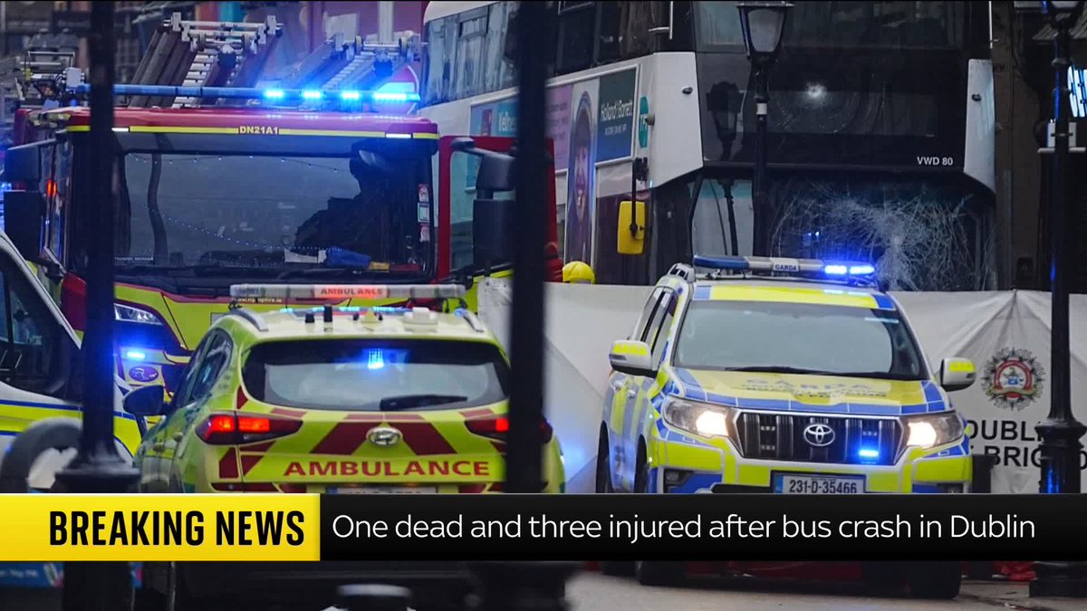 BREAKING: A person has died, and three others have been injured after a double-decker bus crashed into pedestrians in Dublin's city centre. 📺 Sky 501, Virgin 602, Freeview 233 and YouTube