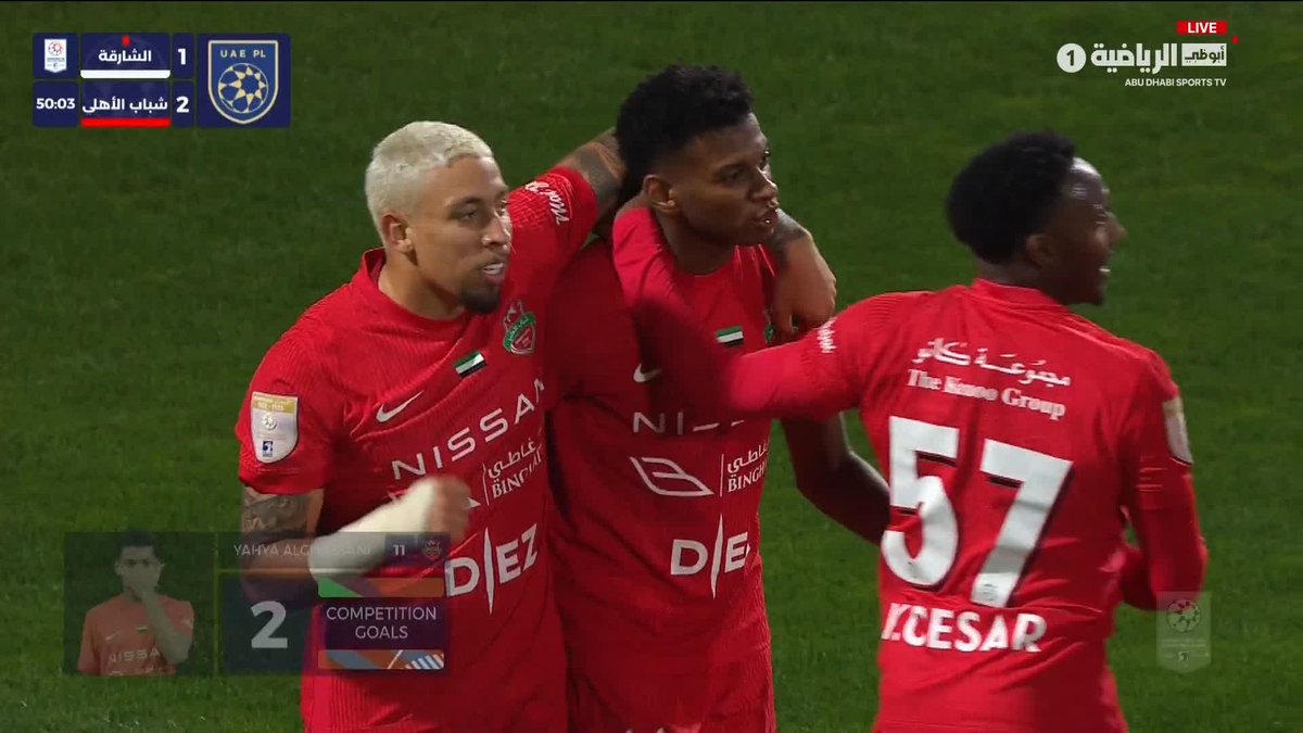تقدم وراوغ الجميع بمهارة 💥 بمجهود خرافي من جويليهرمي بالا .. فريق شباب الأهلي يتقدم بالهدف الثاني عن طريق يحيى الغساني ⚽ #الشارقة_شباب_الأهلي #دوري_أدنوك_للمحترفين