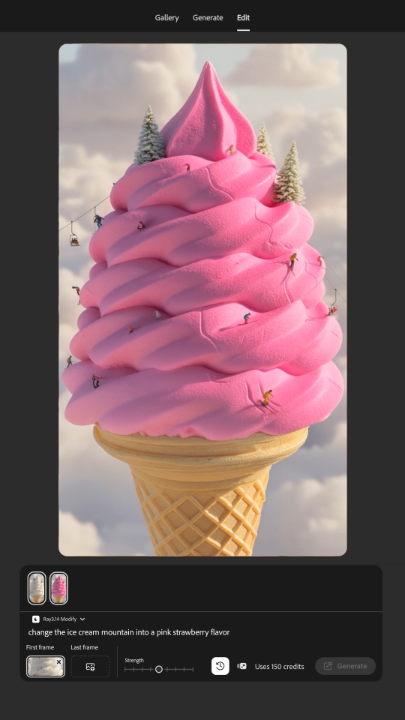 We're soft serving up a fresh editing feature. The brand new Luma Ray3.14 model just landed in the Firefly chat. Transform scenes, swap characters, or replace whole environments, all with a prompt. Try it today: