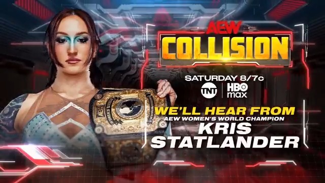 Saturday Night #AEWCollision 8/7c, TNT + HBO Max THIS SATURDAY 2/7 We'll Hear from AEW Women's World Champion Kris Statlander To ensure the Triangle of Madness wouldn't interfere on #AEWDynamite, Stat offered Thekla テクラ a Title rematch. We find out the stipulation, SATURDAY!