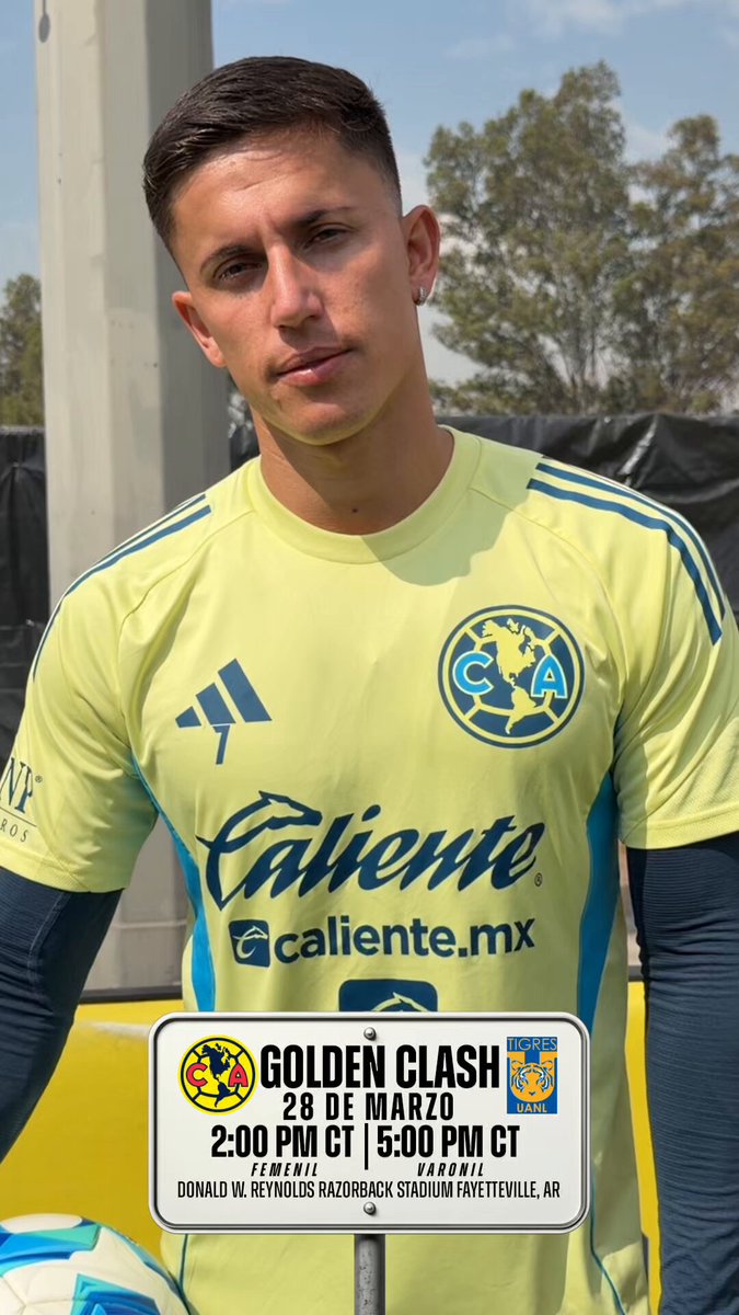 ¡Este 28 de marzo ven al #GoldenClash! 🫵🤩 🎟️ Boletos: Cartelera: ⚔️ Club América Femenil vs. Club Tigres Femenil 🐯 ⚔️ Club América vs. Club Tigres 🐯 ℹ️ Más información: Pintemos Arkansas de amarillo. 💛✨ #AméricaInAmerica Arkansas Razorbacks 🐗