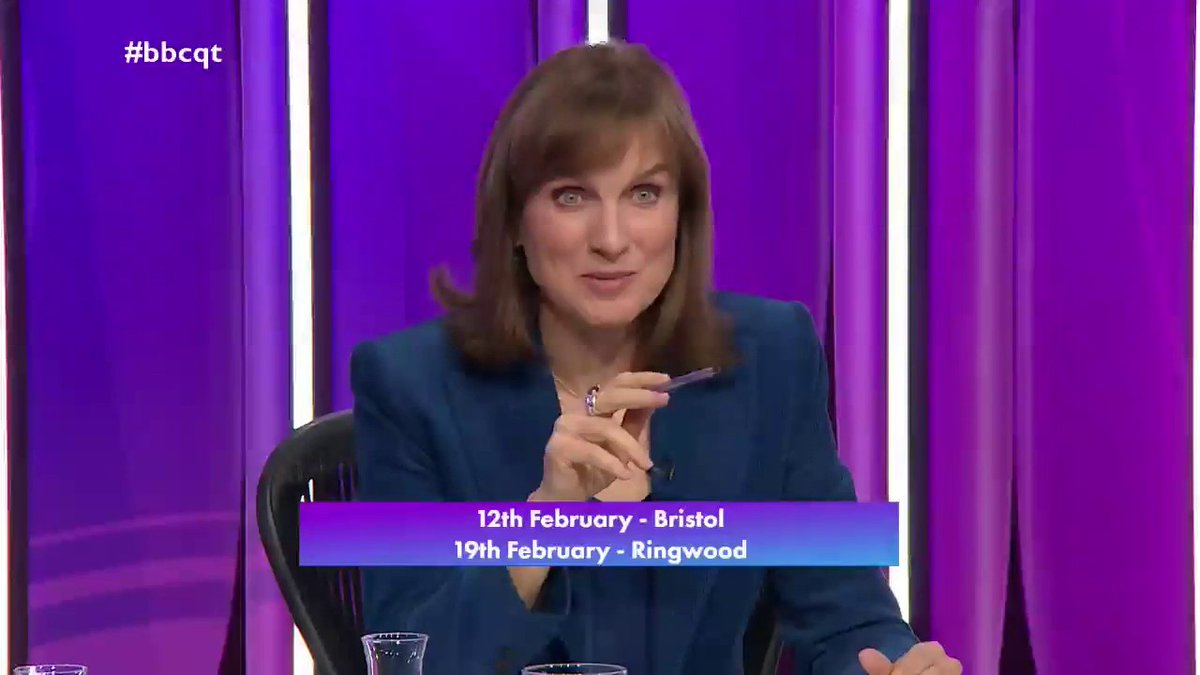Thank you for joining us tonight We’re also on BBC One at 10:40pm Next week, we'll be back with an episode from Bristol and the following week from Ringwood You can apply to be in either #bbcqt audience here: