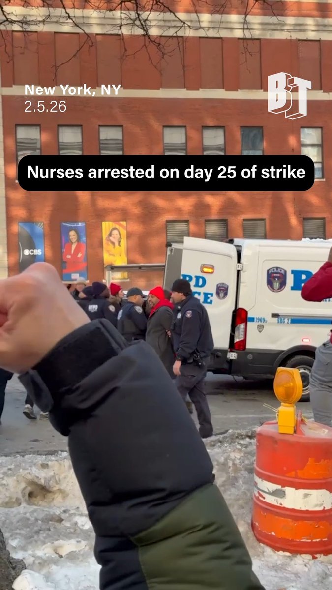 On Thursday, over a dozen nurses with the New York State Nurses Association were arrested for blocking the entrance to the front of the Manhattan headquarters of the Greater New York Hospital Association. The nurses' direct action was part of a "day of action" in their ongoing strike to demand fair wages and benefits and better working conditions. Around 15,000 nurses are currently on strike — the largest in New York City history. Thursday marked day 25 of their strike.