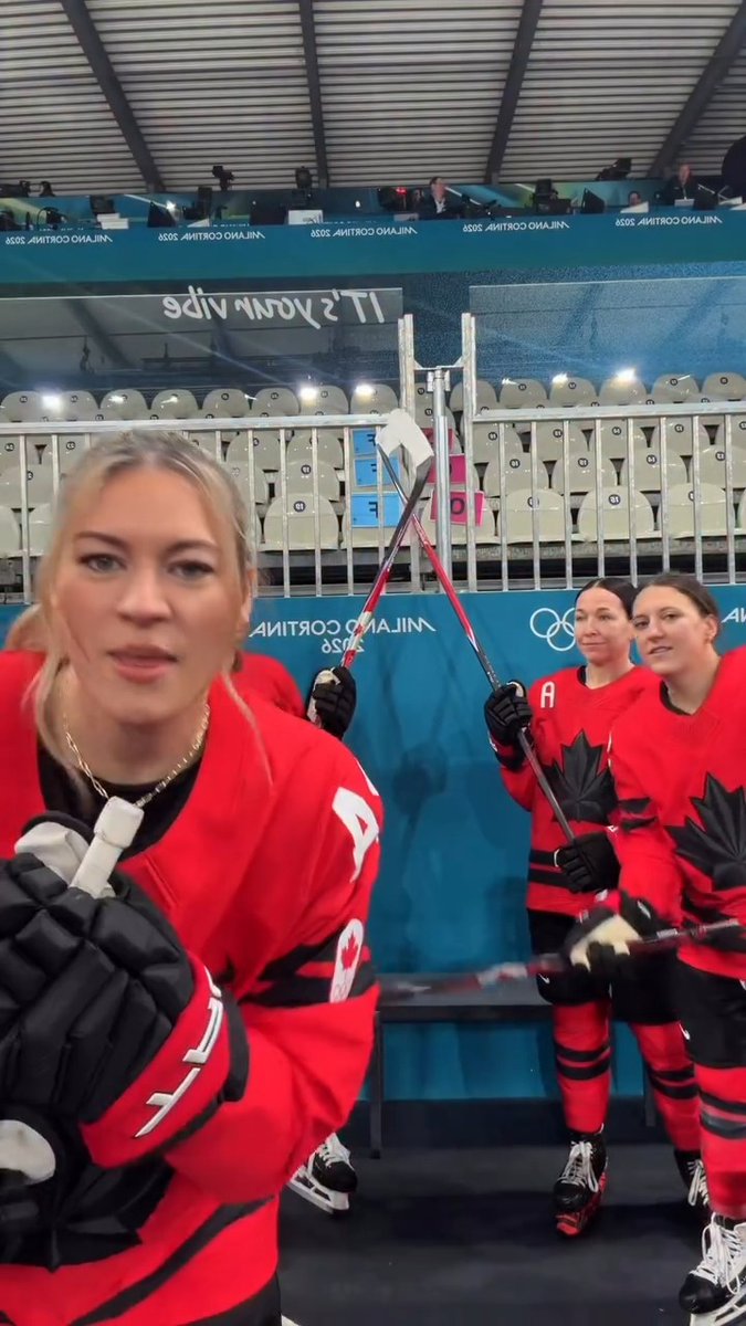 Canada's women's hockey team is getting amped up for their first game at the Milan Olympics 🏒🌟 Olympic champion and gold medallist Natalie Spooner shared this fun video of the team lip-syncing to Natasha Bedingfield's 'Unwritten' - using their hockey sticks for percussion and having a blast in the process 🎶 📽️ : #NatalieSpooner #Olympics2026 #TeamCanada