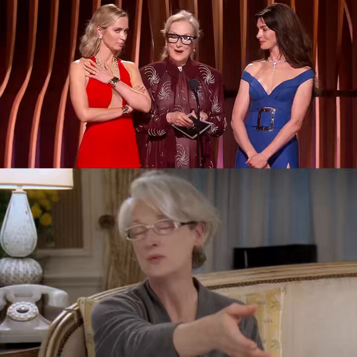 emily blunt delivering meryl streep’s iconic the devil wears prada line at the 2024 sag awards: “by all means, move at a glacial pace… you know how that thrills me!”
