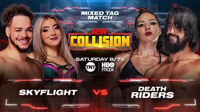 Saturday Night #AEWCollision 8/7c, TNT + HBO Max THIS SATURDAY, 2/7 Dante Martin/Zayda Steel vs YUTA/Marina Shafir Ahead of their Hair Match at #AEWGrandSlam Australia, The Death Riders will COLLIDE with SkyFlight in Mixed Tag Team Action, THIS SATURDAY!