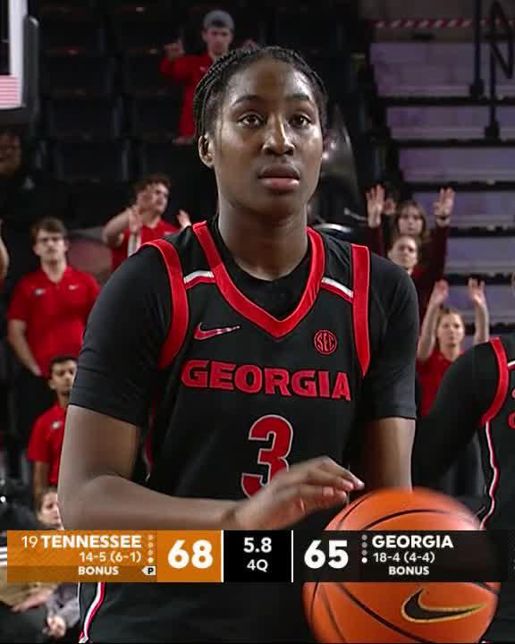 DANI CARNEGIE. ICE COLD. 🥶 She sinks three free throws with 5.8 seconds to play and sends it to OT! Georgia Basketball 🏀🐶 x 📺 SEC Network +