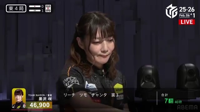 #Mリーグ 2025-26試合ダイジェスト📹 東4局1本場 #黒沢咲 選手の親跳満ツモ! プレミアムナイトを彩る1戦! 親番の黒沢選手、スムーズに手を進め カン🀎待ちのチャンタの先制リーチ しっかりツモって裏ドラはなんと暗刻の🀁! 6000オールの一撃を決める⚡ 👇動画タップで今すぐ無料視聴