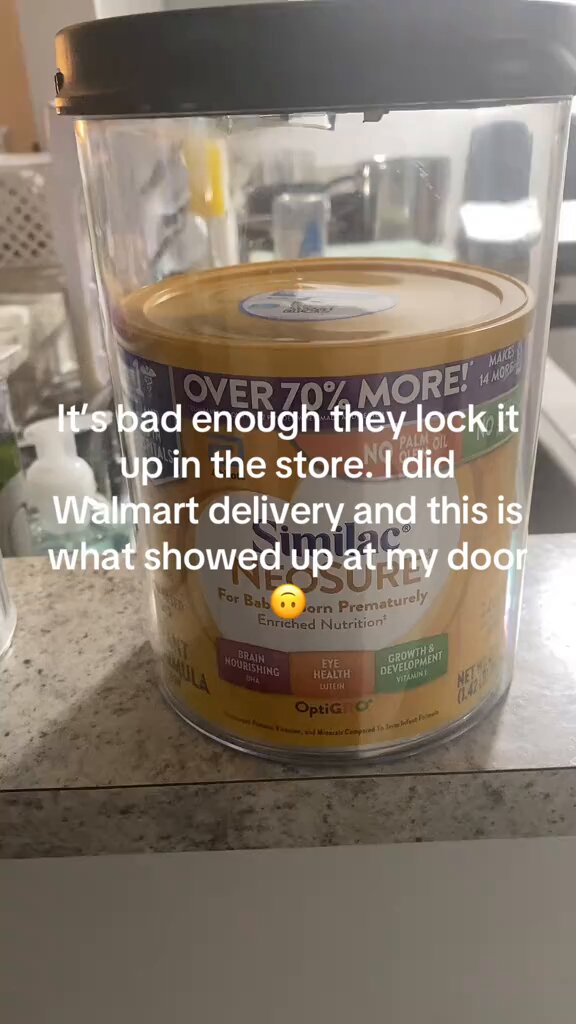 What would you do if your child was hungry and you were almost out of formula, you order some to be delivered same day. Well this woman did the same and this is what she got, they delivered her formula still locked in the anti theft container. At this point would you just take it back to the store and, or would you try to saw it open yourself even though the store employee told you they would charge you for these expensive containers if you admit to destroying their property?