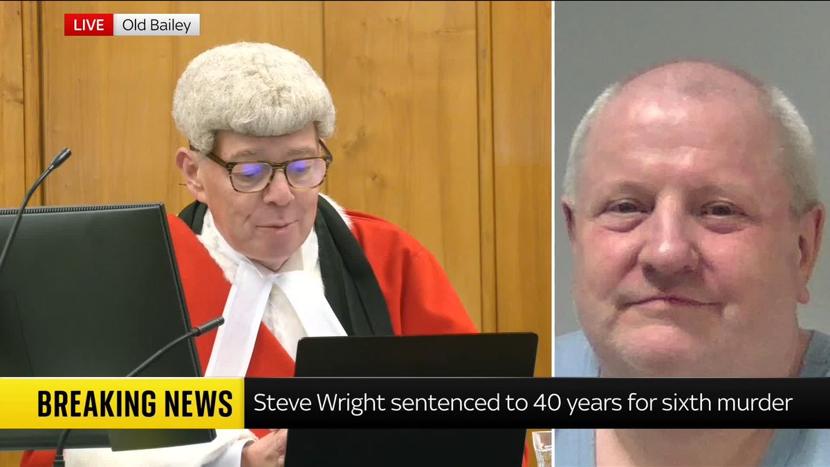 BREAKING: Serial killer Steve Wright, known as the "Suffolk Strangler", sentenced to life with a 40 year minimum term for his sixth murder and an attempted kidnapping of another woman. Wright is already serving a life sentence with a whole life order for killing five women.