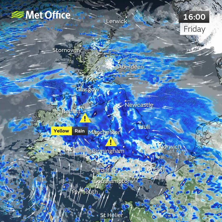 Further spells of rain for many this evening, persistent for some⚠️ Drier in the north and northwest of Scotland with many southern parts of Britain also turning clearer for a time. Further heavy downpours returning to southwest England later🌧️ Windy and cold in the north 🌬️