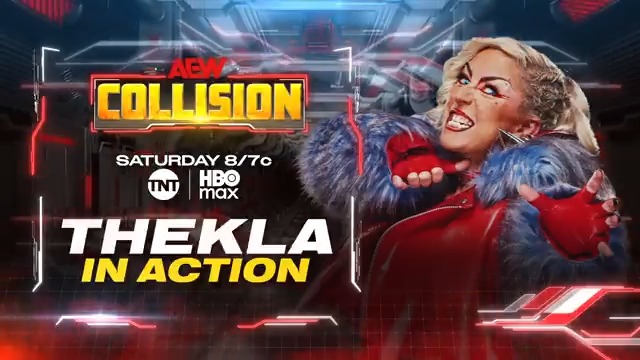 Saturday Night #AEWCollision 8/7c, TNT + HBO Max Tomorrow, 2/7! @Toxic_Thekla in Action! Ahead of learning what the stipulation will be for her AEW World Championship rematch against @CallMeKrisStat, "The Toxic Spider" will be in action in Las Vegas, TOMORROW!