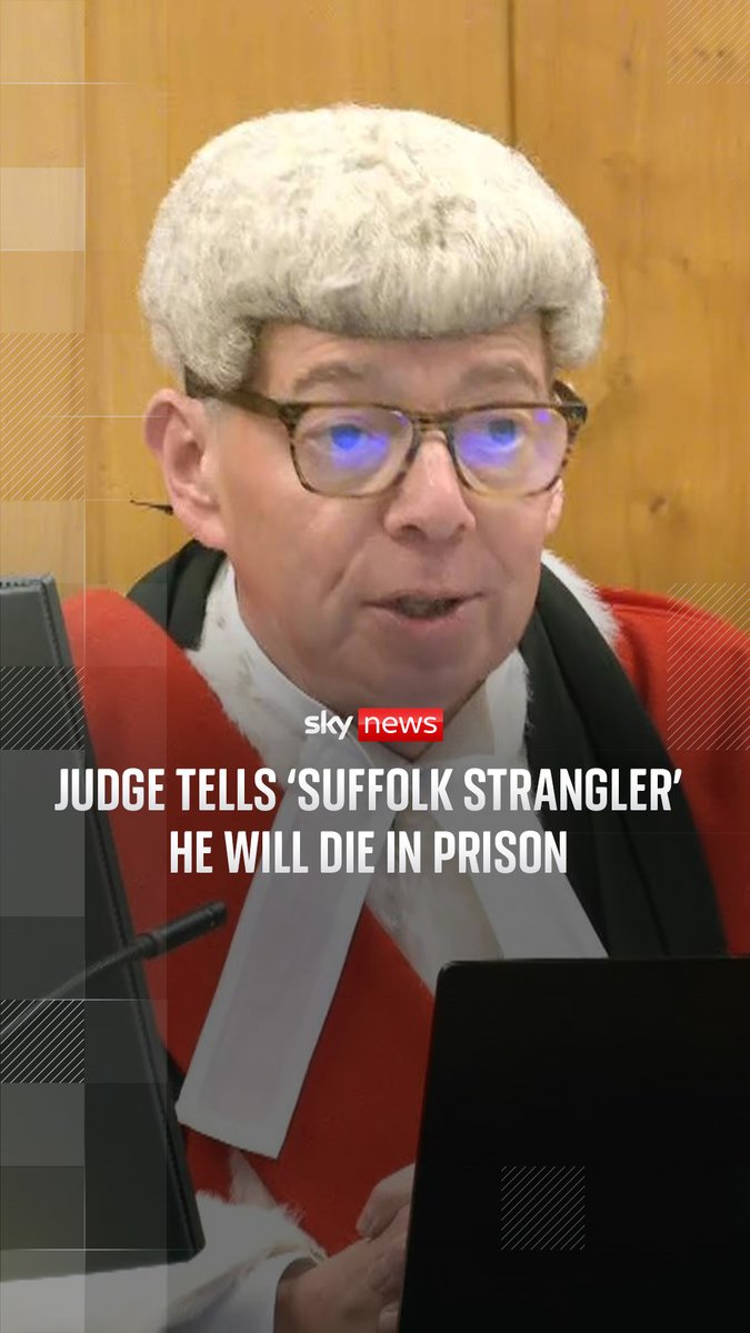 Serial killer Steve Wright, known as the "Suffolk Strangler", has been handed a new life sentence after pleading guilty to the murder of teenager Victoria Hall in 1999. The judge set a minimum term of 40 years, but told Wright he will die in prison. 🔗