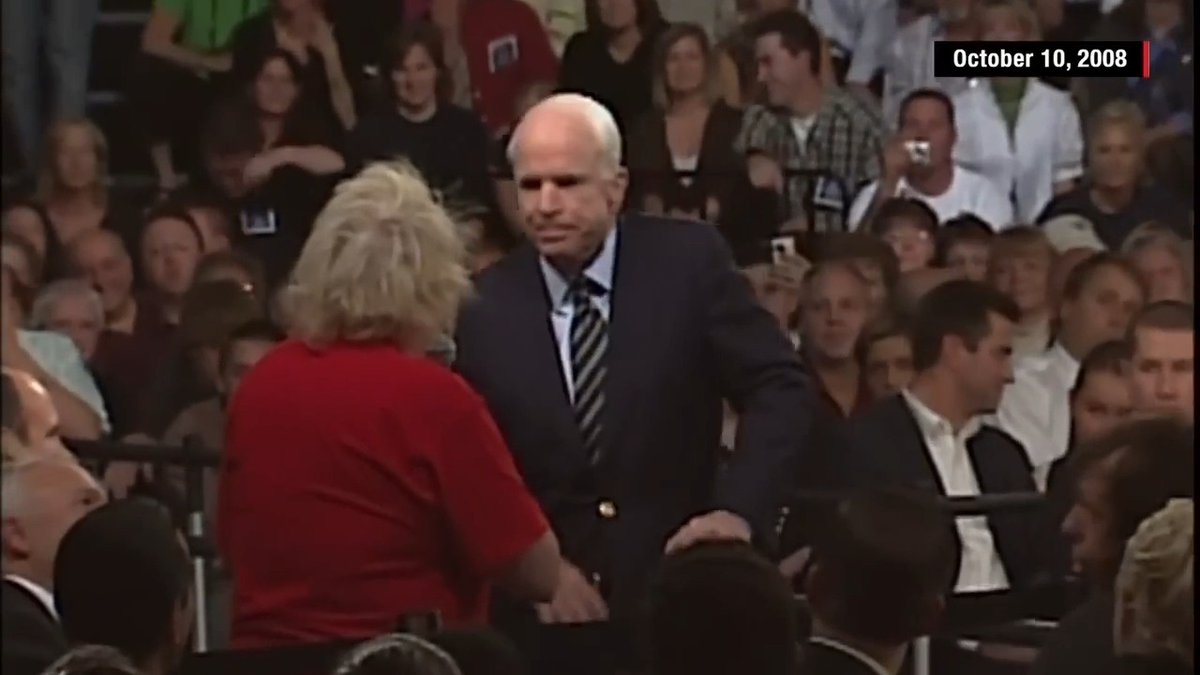 John McCain responding to a racist comment made about Obama in 2008: "He's a decent family man that I happen to have disagreements with. That's what this campaign is all about."