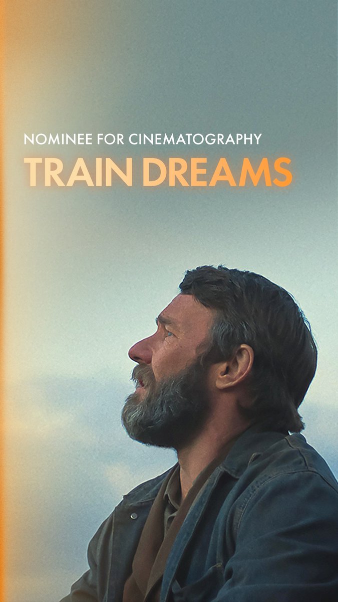 TRAIN DREAMS, cinematography by Adolpho Veloso. Nominated for Best Cinematography at the 98th Oscars. Watch the #Oscars LIVE on Sunday, March 15th, at 7e/4p on ABC and Hulu. #OnlyAtTheOscars