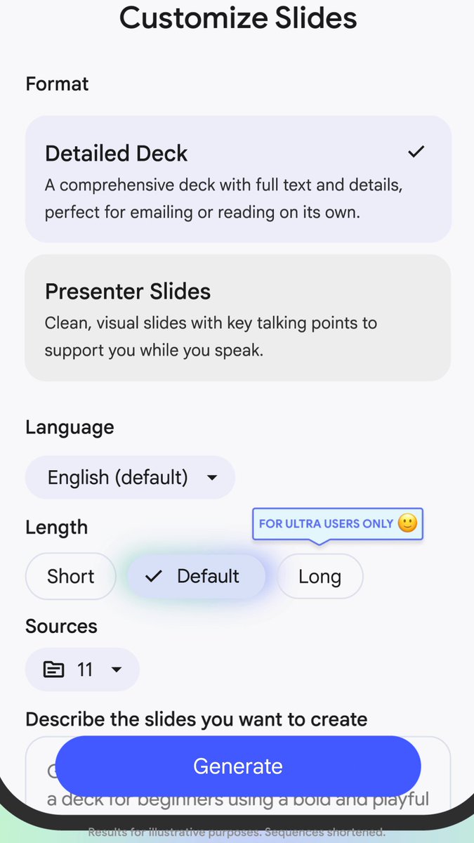 You can now customize your Infographics &amp; Slide Decks in the NotebookLM mobile app! 🥳 Tap the pencil icon to adjust the design, complexity, and narrative style of your outputs. From a business presentation to the perfect bedtime story, the possibilities are (nearly) endless!