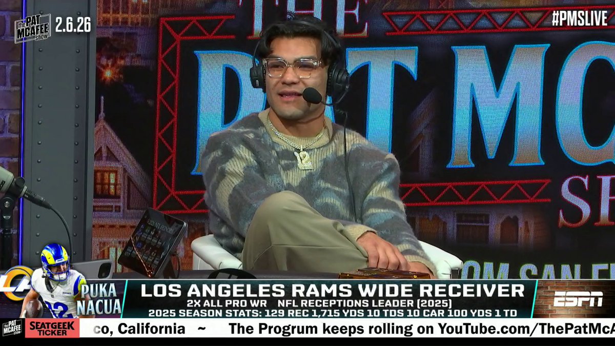 "It was so fun. Matthew's the best absolute best. He's an absolute dog. He makes it so fun." Rams' wide receiver Puka Nacua on playing with newly appointed MVP Matthew Stafford 🔥 (via Pat McAfee)