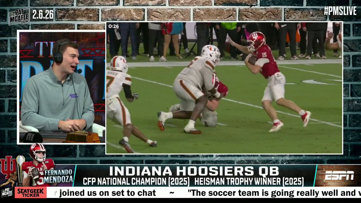 Fernando Mendoza sits down with Pat discuss his TD run in the CFP National Championship and Indiana's special season 👏 (via Pat McAfee)