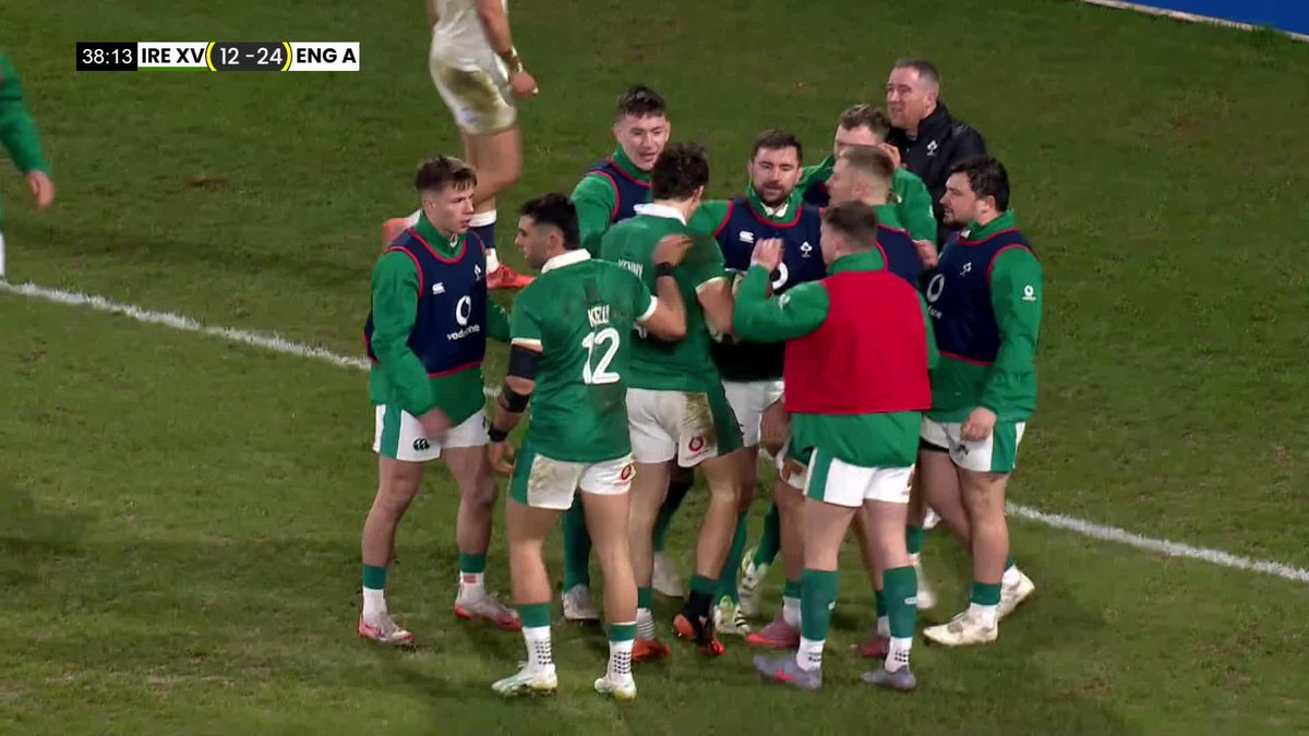 Joshua Kenny for Irish Rugby XV! โ๏ธ The final try of the first half belongs to one of Leinster Rugby's hottest prospects ๐ฅ