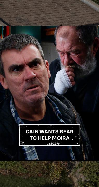 Let's hope Bear will help prove Moira's innocence soon! 😖 #Emmerdale