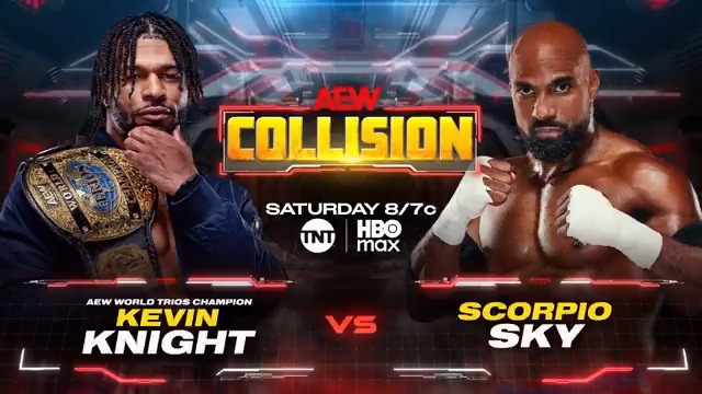 Saturday Night #AEWCollision 8/7c, TNT + HBO Max Tomorrow, 2/7! Kevin Knight ケビン・ナイト vs Scorpio Sky "The Jet" Kevin Knight is ready to take off in 2026. He'll COLLIDE with a former 2-time TNT Champion in Scorpio Sky, TOMORROW!