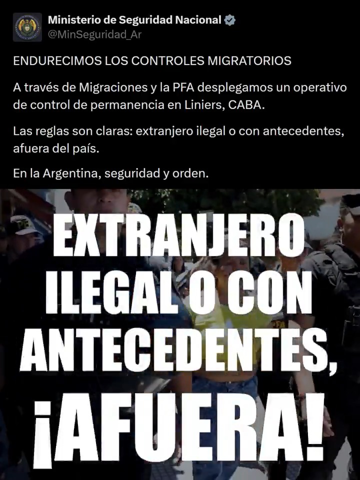 "Liniers": Por el anuncio del Ministerio de Seguridad sobre los controles migratorios