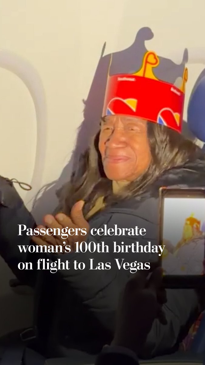 Essie Pough was given a celebratory start to her trip for her 100th birthday. On her flight from Chicago to Las Vegas, the crew and her fellow passengers got together to mark the occasion, with a Southwest Airlines cardboard hat and all.