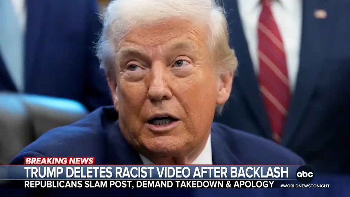 Pres. Trump is facing growing backlash from Democrats and Republicans over a racist video posted on his Truth Social account. The White House defended the video before deleting it. @RachelvScott reports.