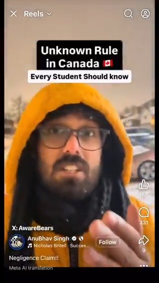 Indian Influencer teaches other Indians that they can sue Canadian homeowners for tens of thousands of dollars if (now when) they slip on their driveway.