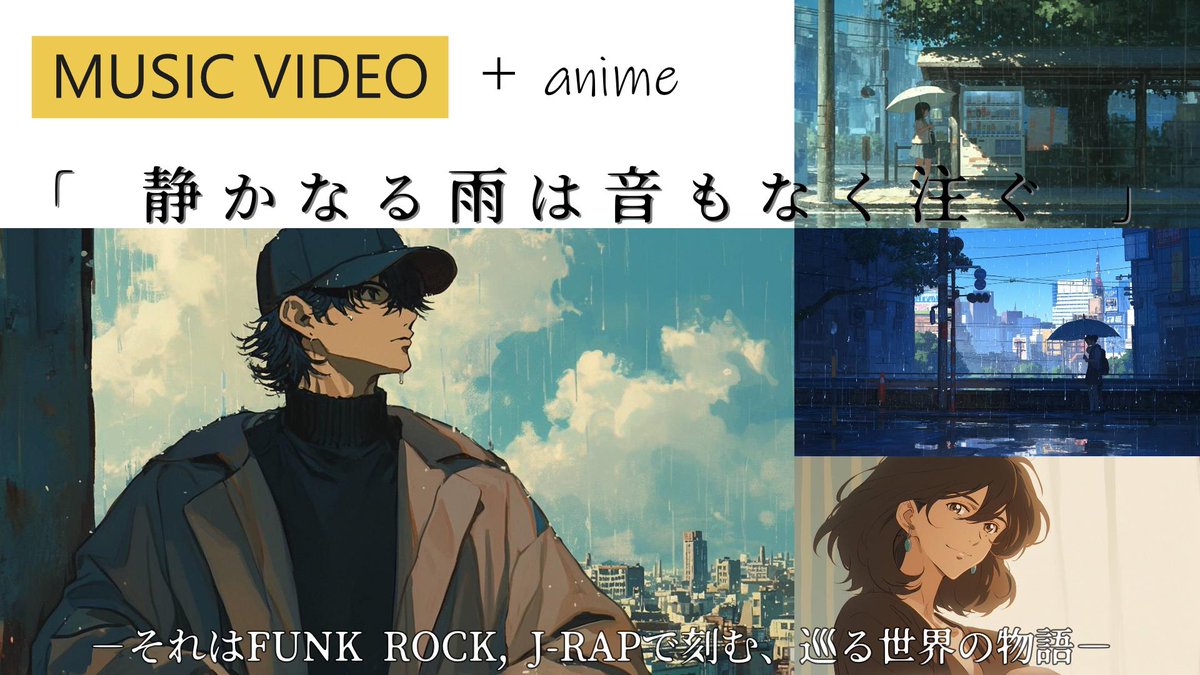 新作MV 「 静かなる雨は音もなく注ぐ 」 ファンクロック路線ながら、ＣＯＯＬ＆ＨＥＡＶＹな楽曲。Ｊ-RAPも取り入れ、邦ロック好きにもおすすめ。 MVは歌詞世界を映像化した自主制作アニメです。一つの映像作品としても楽しめると思います *full.ver(隠し要素あり❕)のリンクはリプライに貼りました