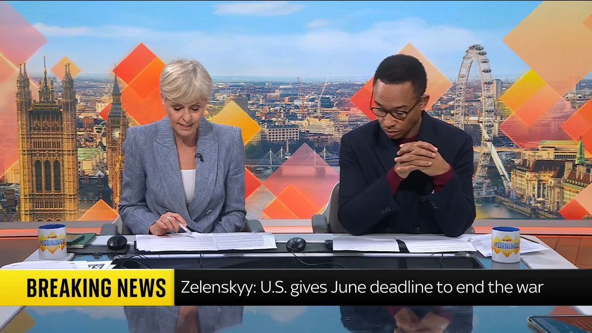 BREAKING: The U.S. wants Ukraine and Russia to reach an agreement to end the war by June, says Ukrainian President Zelenskyy's office Follow our live blog: 📺 Sky 501, Virgin 602, Freeview 233 and YouTube