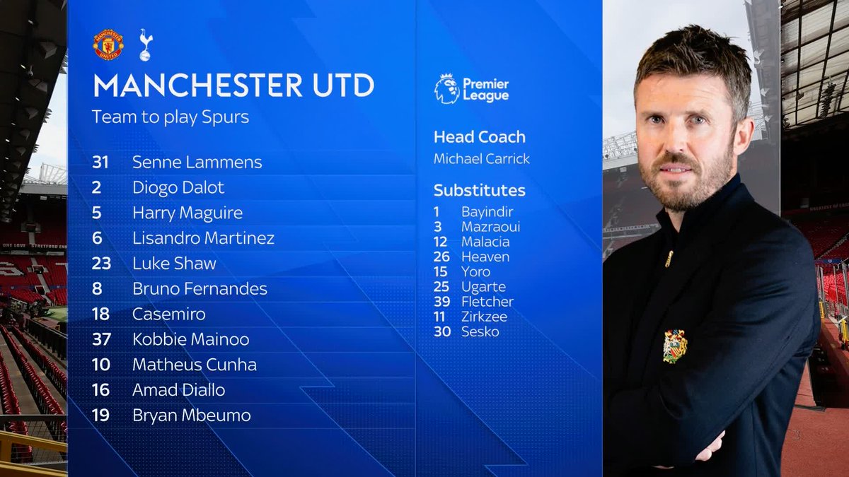 Team news is in for Manchester United's clash with Spurs! The hosts remain unchanged as they look to win four straight matches under Michael Carrick 🔴 Micky van de Ven returns for Spurs, whilst Cristian Romero is fit to start ⚪️