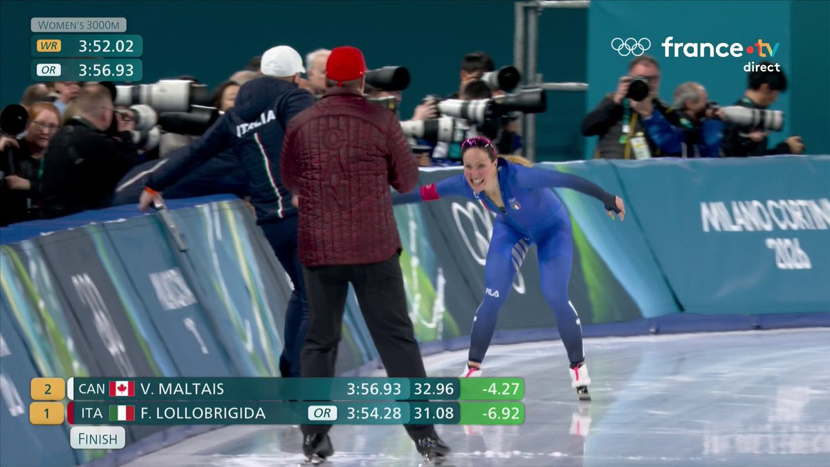 ❄️ #MilanoCortina2026 | 🚨 RECORD OLYMPIQUE 🚨 Devant son public, Francesca Lollobrigida 🇮🇹 pulvérise le record olympique du 3000 m en patinage de vitesse ⚡️ ➡️ Suivez les JO sur France Télévisions :