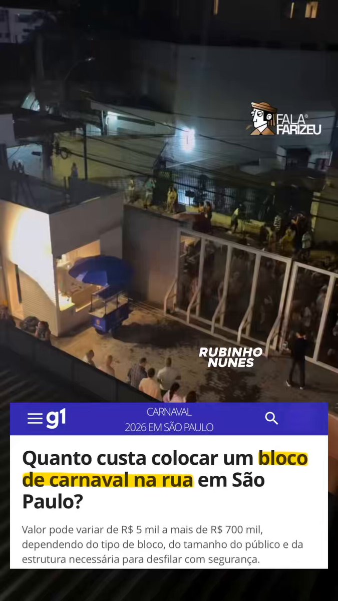 Os blocos de Carnaval em SP custam de R$ 5 mil a R$ 700 mil, e adivinha quem banca a parte mais pesada da conta? O pagador de impostos. Por isso apresentei projetos simples: plebiscito pra fechar rua, multa pesada pra quem urina em via pública e regras claras pra impedir criança em ambiente sexualizado. Mas a esquerda prefere ignorar o custo, a sujeira e o desrespeito com o morador. Festa pode. O que não pode é jogar a conta no cidadão e chamar irresponsabilidade de cultura. Obs: o vídeo é de BH. Mas serve como exemplo do tipo de desordem e desrespeito que também enfrentamos em São Paulo!